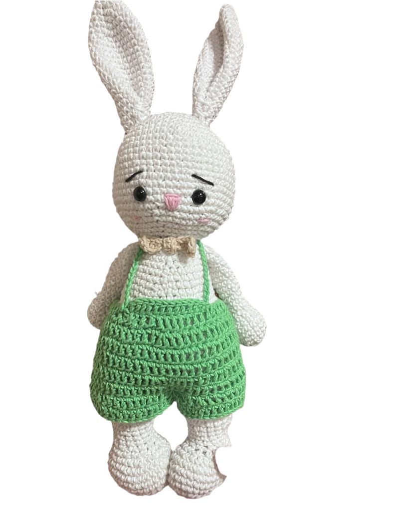 Conejo Jardinera verde 32 cm, Amigurumi